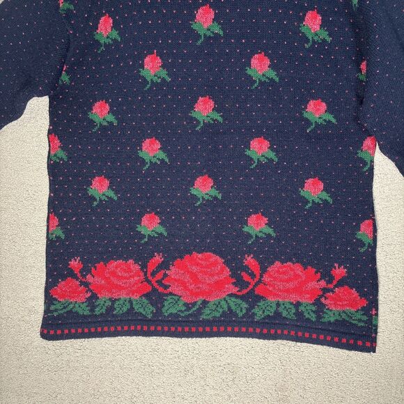 Vintage Laura Tyler Sweater Women’s XL Rose AOP Adele Knit Cottagecore Holiday - Picture 2 of 16